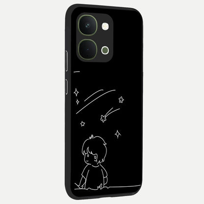 Line Art Boy With Shooting Stars Glass Case upright view showcasing artistic shooting star illustration with minimal style.