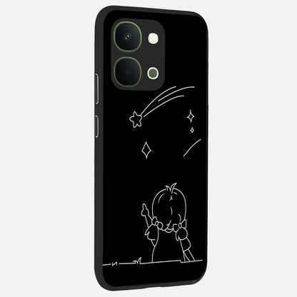 Line Art Girl With Shooting Stars Glass Case upright view showcasing delicate shooting stars artwork with minimal artistic theme.