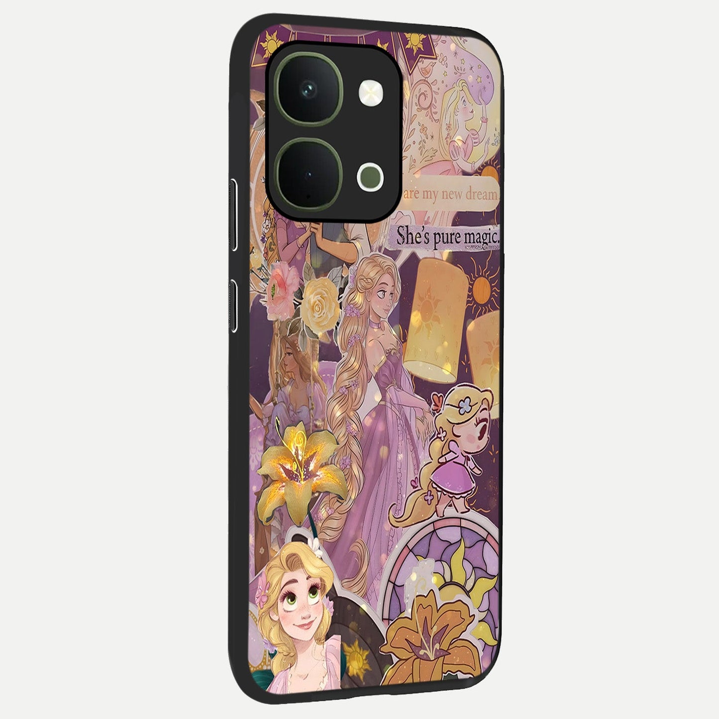 Magical Tangled Dream Glass Case upright view showcasing enchanting artistic artwork with dreamy fantasy theme.