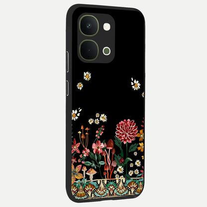 Midnight Bloom Pattern Glass Case upright view showcasing decorative floral artwork with deep night themed palette.