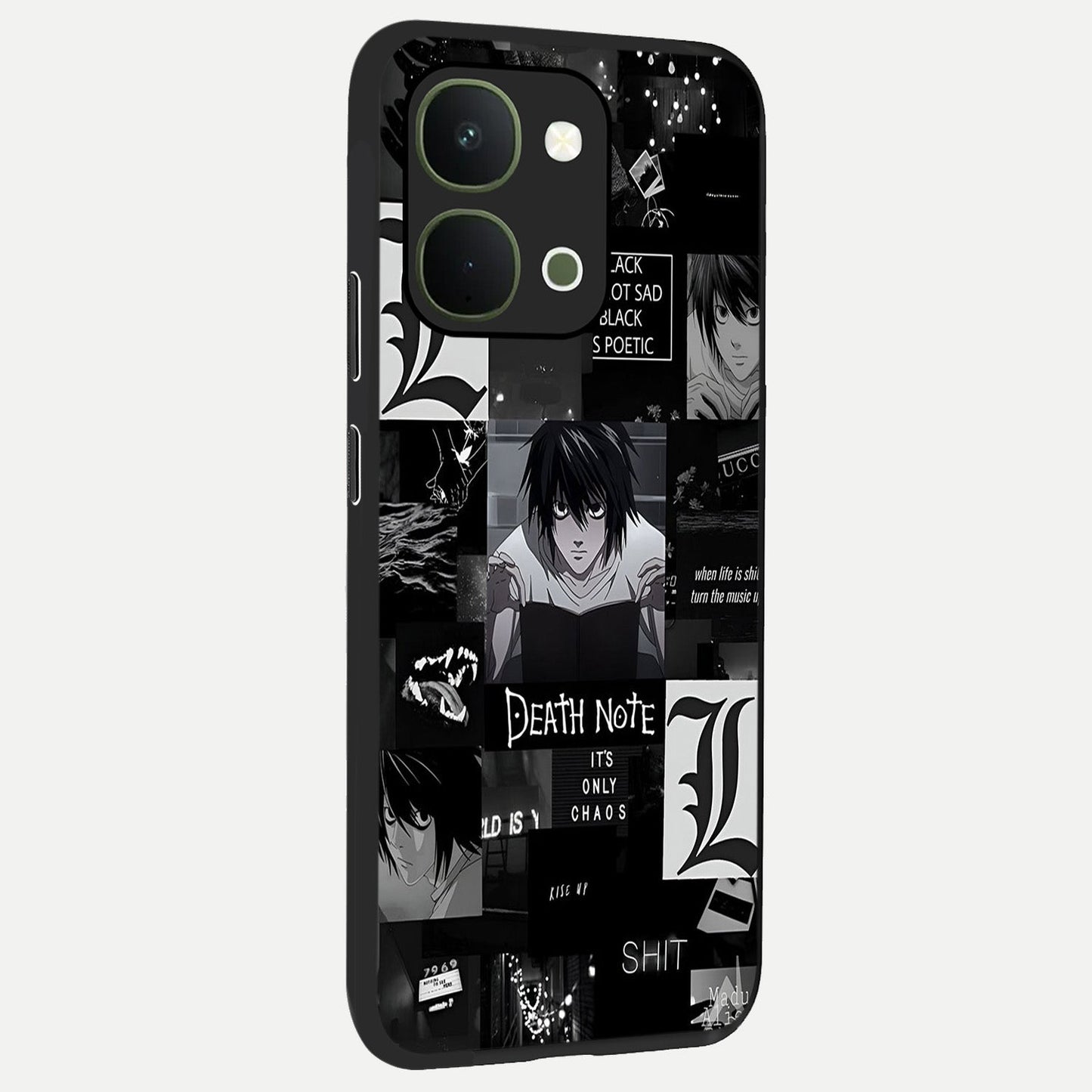 Midnight Chaos Mind Glass Case upright view showcasing expressive abstract artwork with bold dark theme.