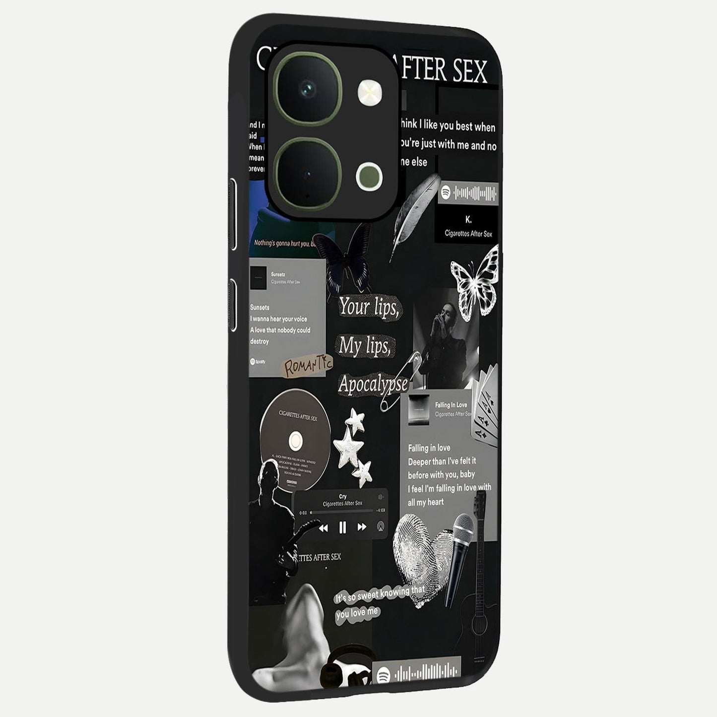 Midnight Love Echo Glass Case upright view showcasing expressive romantic artwork with dreamy midnight theme.