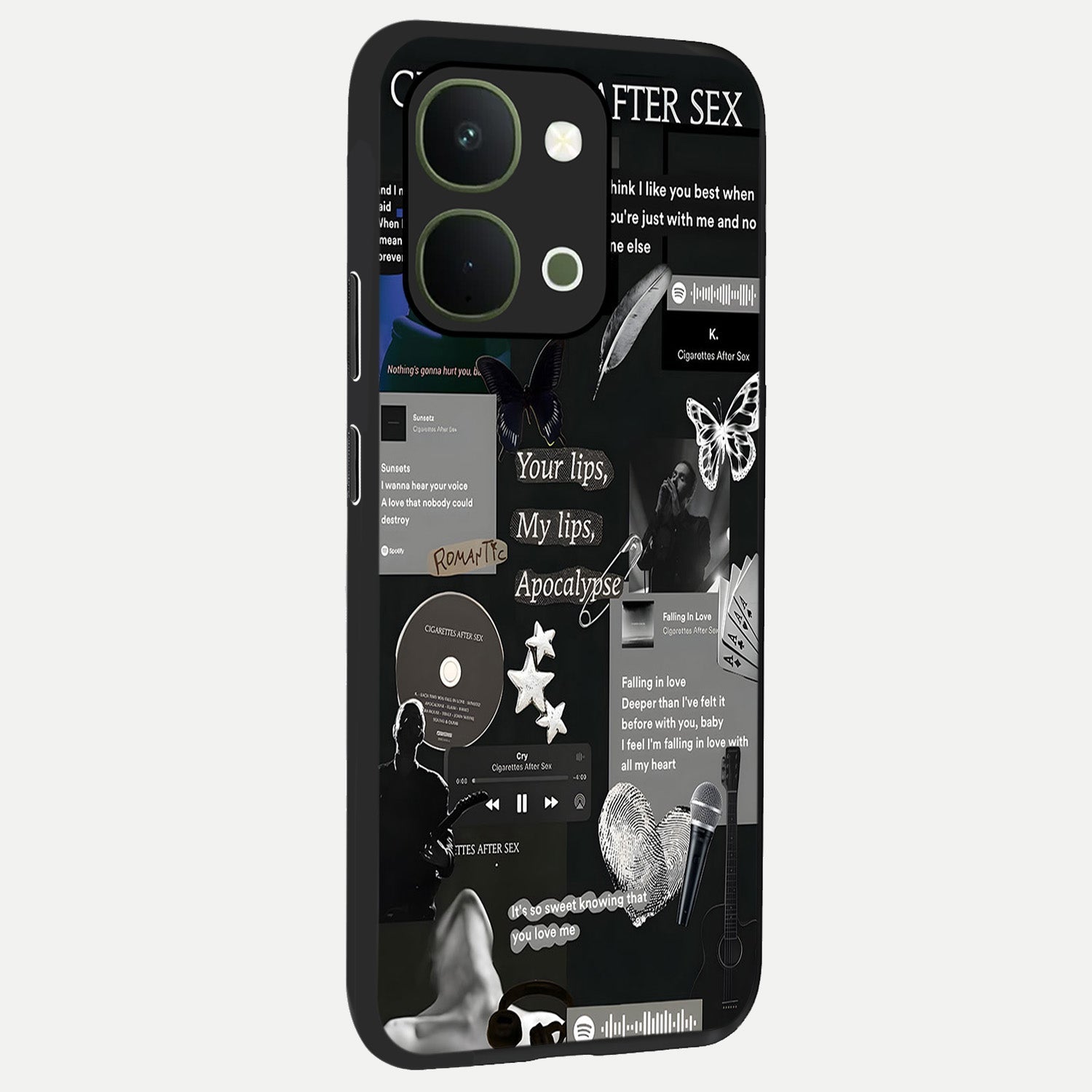 Midnight Love Echo Glass Case upright view showcasing expressive romantic artwork with dreamy midnight theme.
