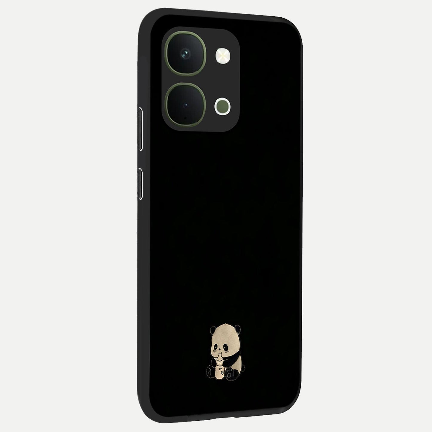 Midnight Panda Love Glass Case upright view showcasing charming panda artwork with playful romantic theme.