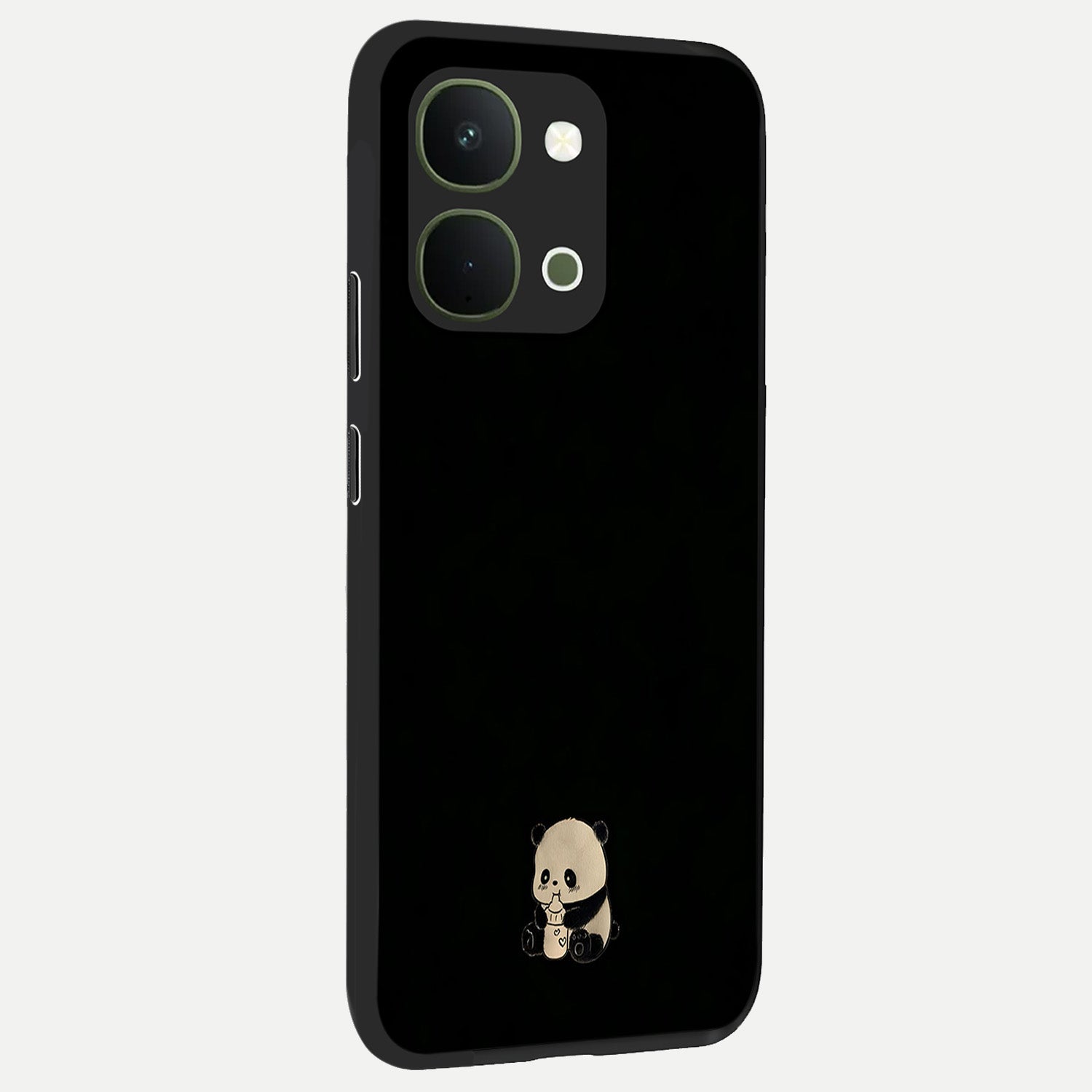 Midnight Panda Love Glass Case upright view showcasing charming panda artwork with playful romantic theme.