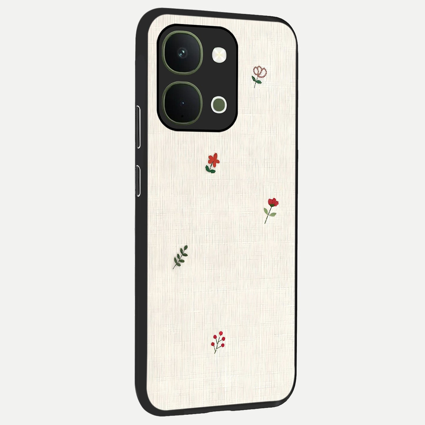 Minimalistic Blue With White Flower Pattern Glass Case upright view showcasing clean white flower artwork with calming blue theme.