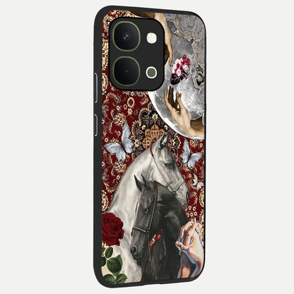 Moonlit Royal Stallion Glass Case upright view showcasing dramatic horse artwork with glowing moon themed design.