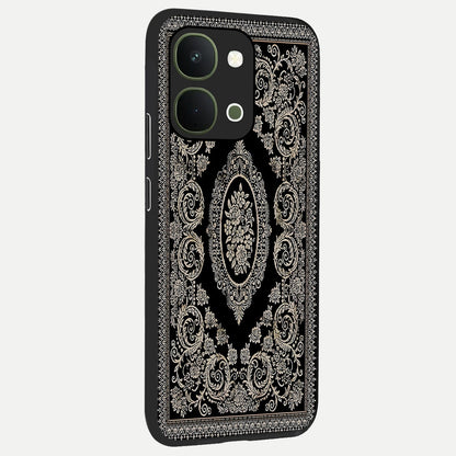 Noir Bloom Elegance Glass Case upright view showcasing graceful floral artwork with luxurious dark theme.