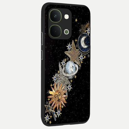 Pearls Universe Object Glass Case upright view showcasing decorative pearl themed artwork with cosmic elegance.