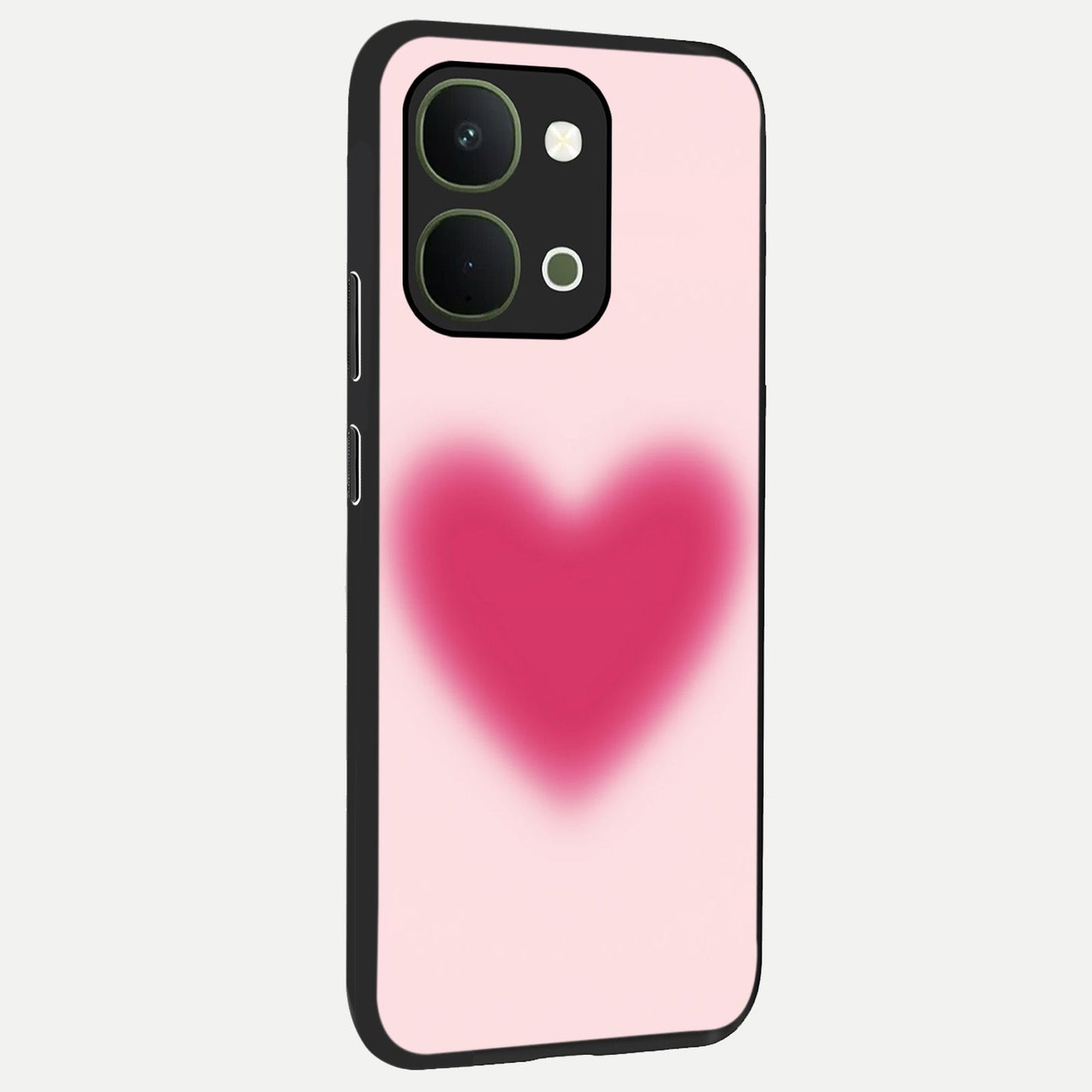 Pink Aura Heart Glass Case upright view showcasing romantic heart artwork with soft pastel theme.