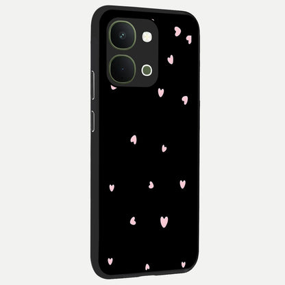Pink Love Drops Glass Case upright view showcasing charming heart drop artwork with romantic playful theme.