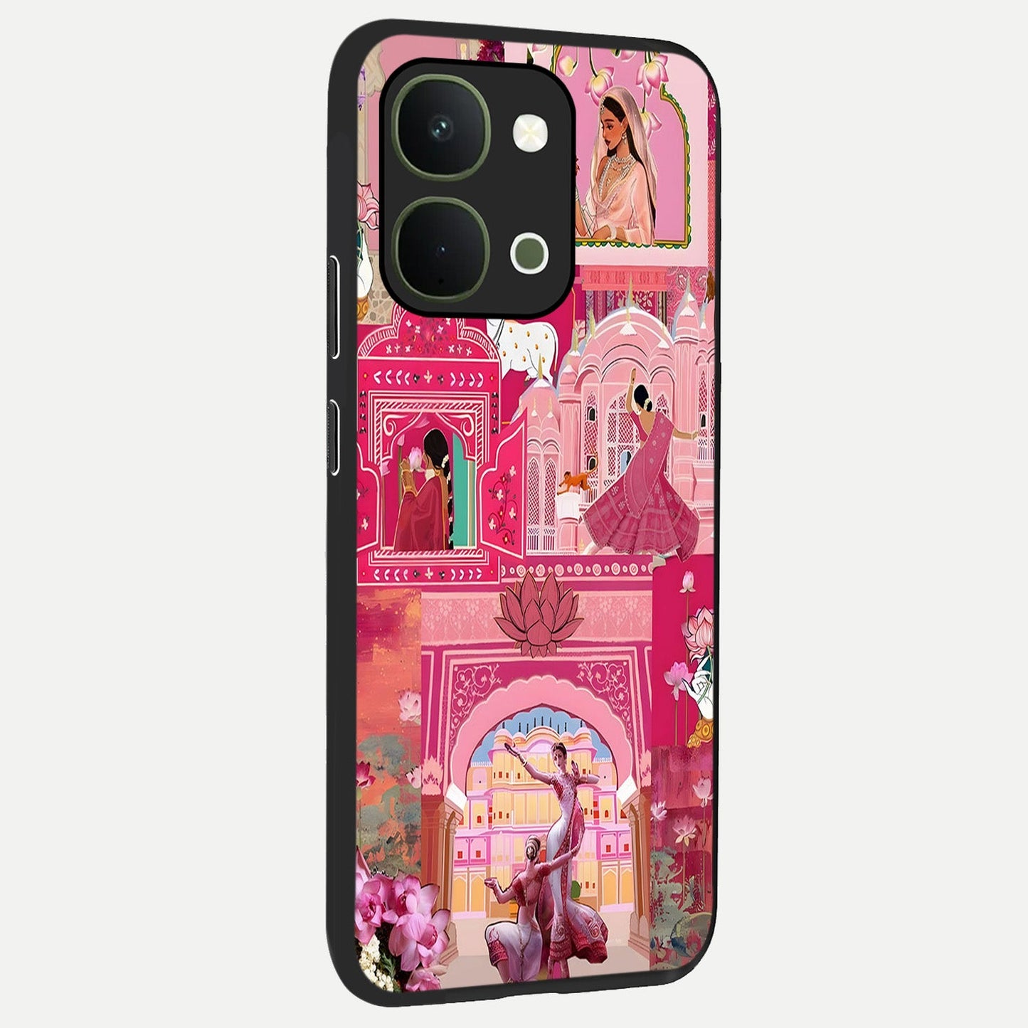 Pink Palace Muse Glass Case upright view showcasing artistic palace artwork with graceful royal theme.