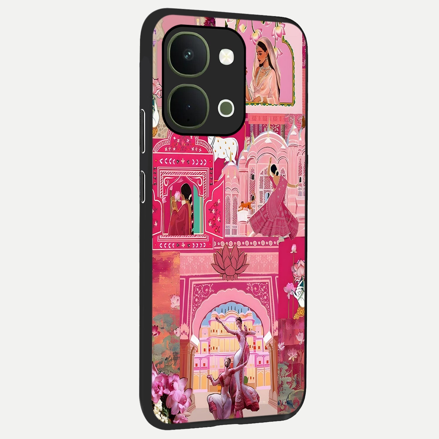 Pink Palace Muse Glass Case upright view showcasing artistic palace artwork with graceful royal theme.