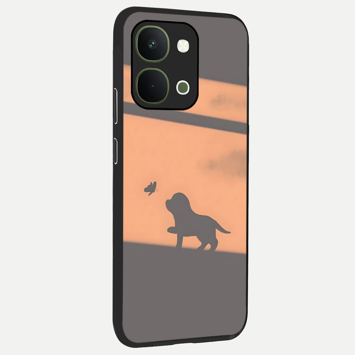 Puppy Shadow Art Glass Case upright view showcasing charming puppy artwork with creative silhouette theme.