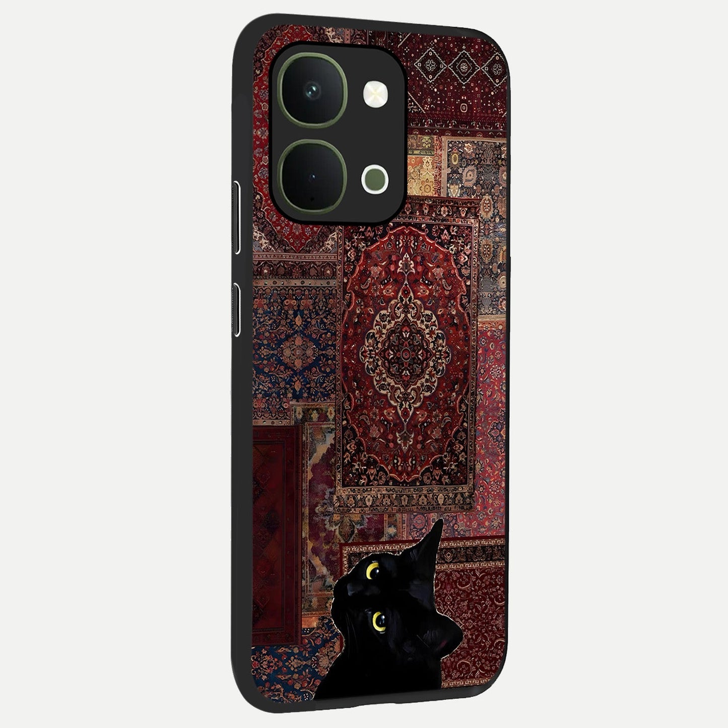 Regal Magic Cat Apple Glass Case upright view showcasing charming cat artwork with playful magical theme.