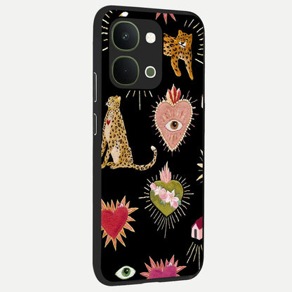 Sacred Jungle Heart Glass Case upright view showcasing vibrant jungle artwork with symbolic heart theme.
