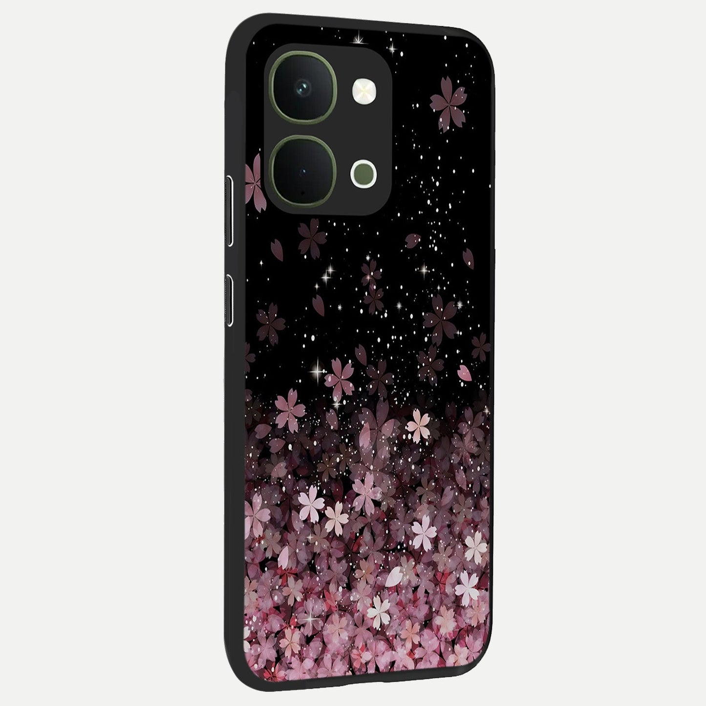 Small Starry Flowers Glass Case upright view showcasing charming floral artwork with dreamy starry theme.