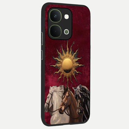 Solar Riders Glass Case upright view showcasing energetic rider artwork with bold adventure theme.