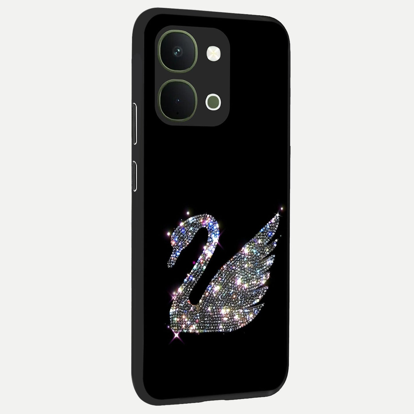 Starlit Swan Grace Glass Case upright view showcasing beautiful swan artwork with peaceful night themed design.