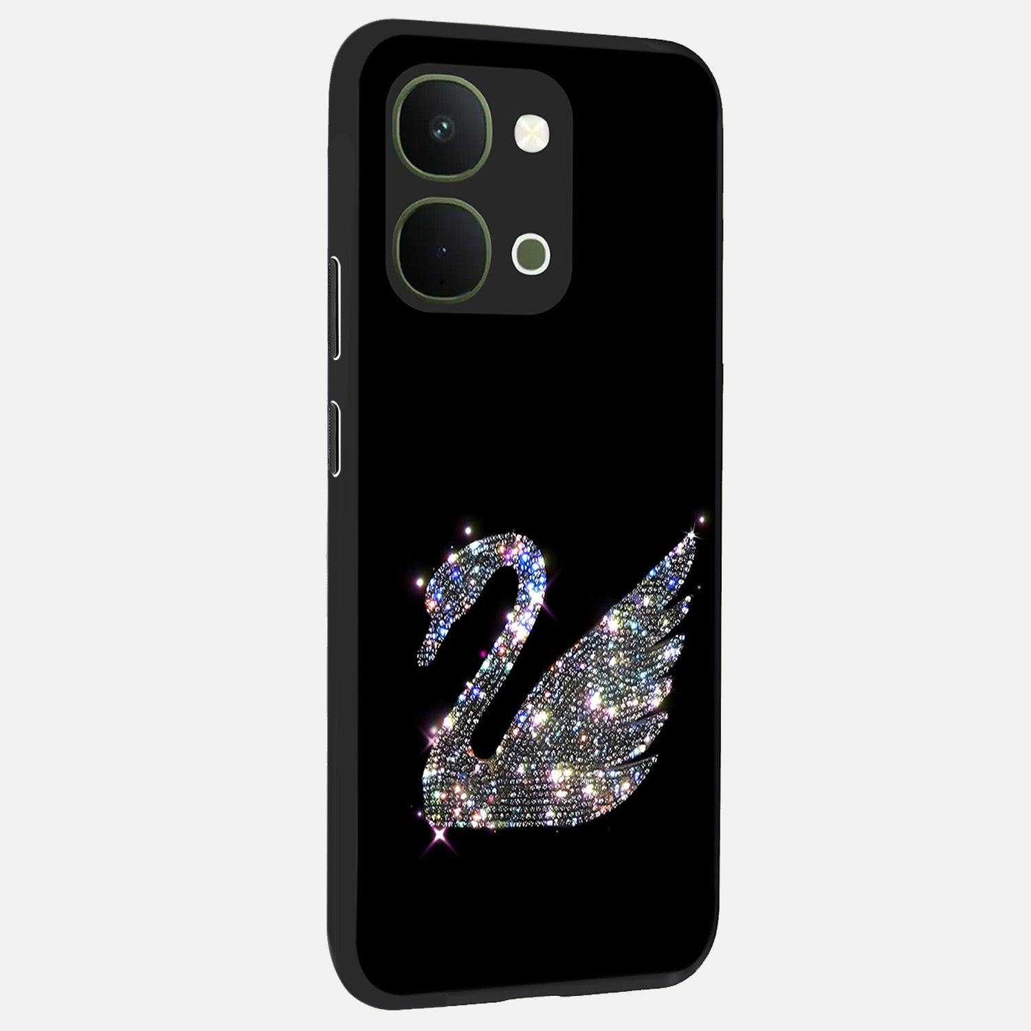 Starlit Swan Grace Glass Case upright view showcasing beautiful swan artwork with peaceful night themed design.