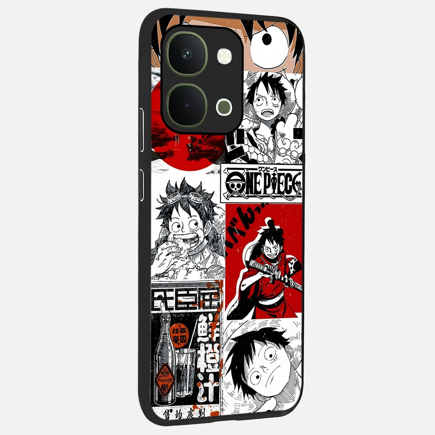 Strawhat Chaos Panels Glass Case upright view showcasing energetic anime artwork with bold adventure theme.