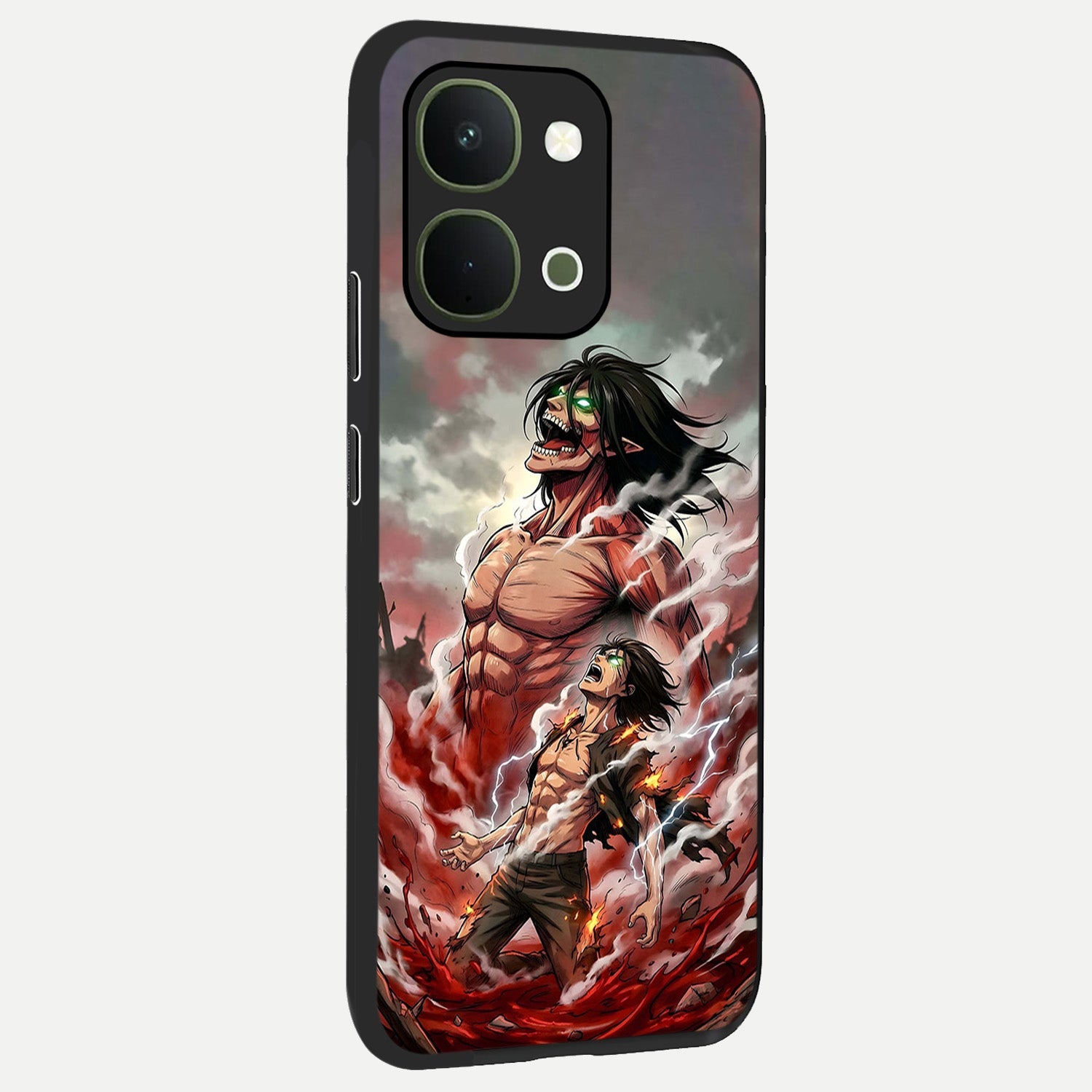 Titan Awakening Fury Glass Case upright view showcasing intense titan artwork with epic fantasy theme.