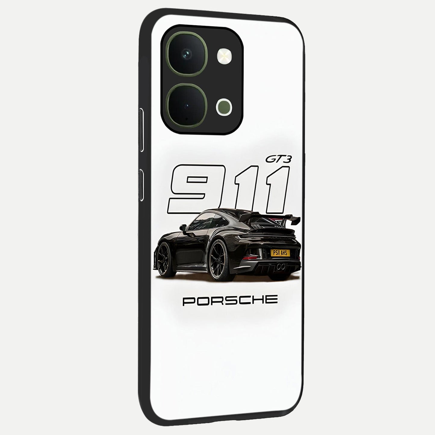 Turbo Legacy Icon Glass Case upright view showcasing bold racing inspired artwork with classic car theme.
