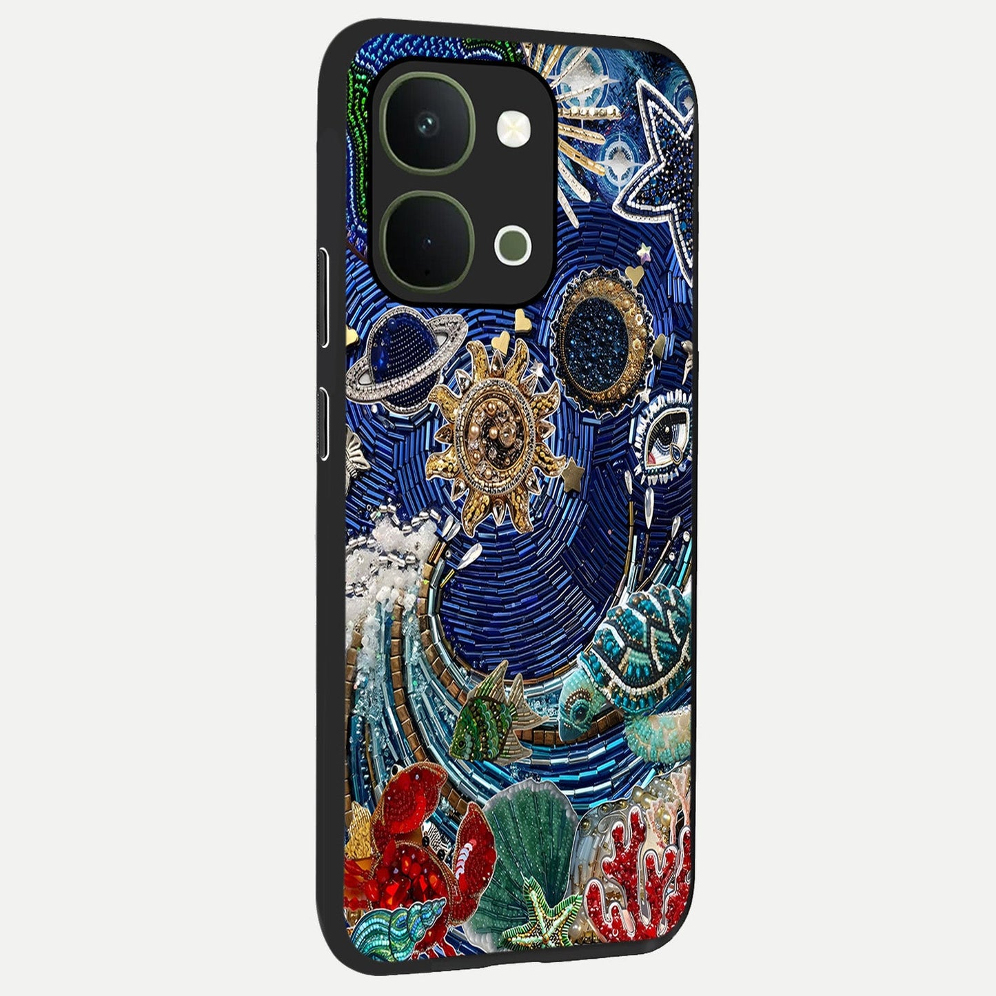 Universe Underwater Spark Glass Case upright view showcasing magical underwater galaxy artwork with vibrant cosmic theme.