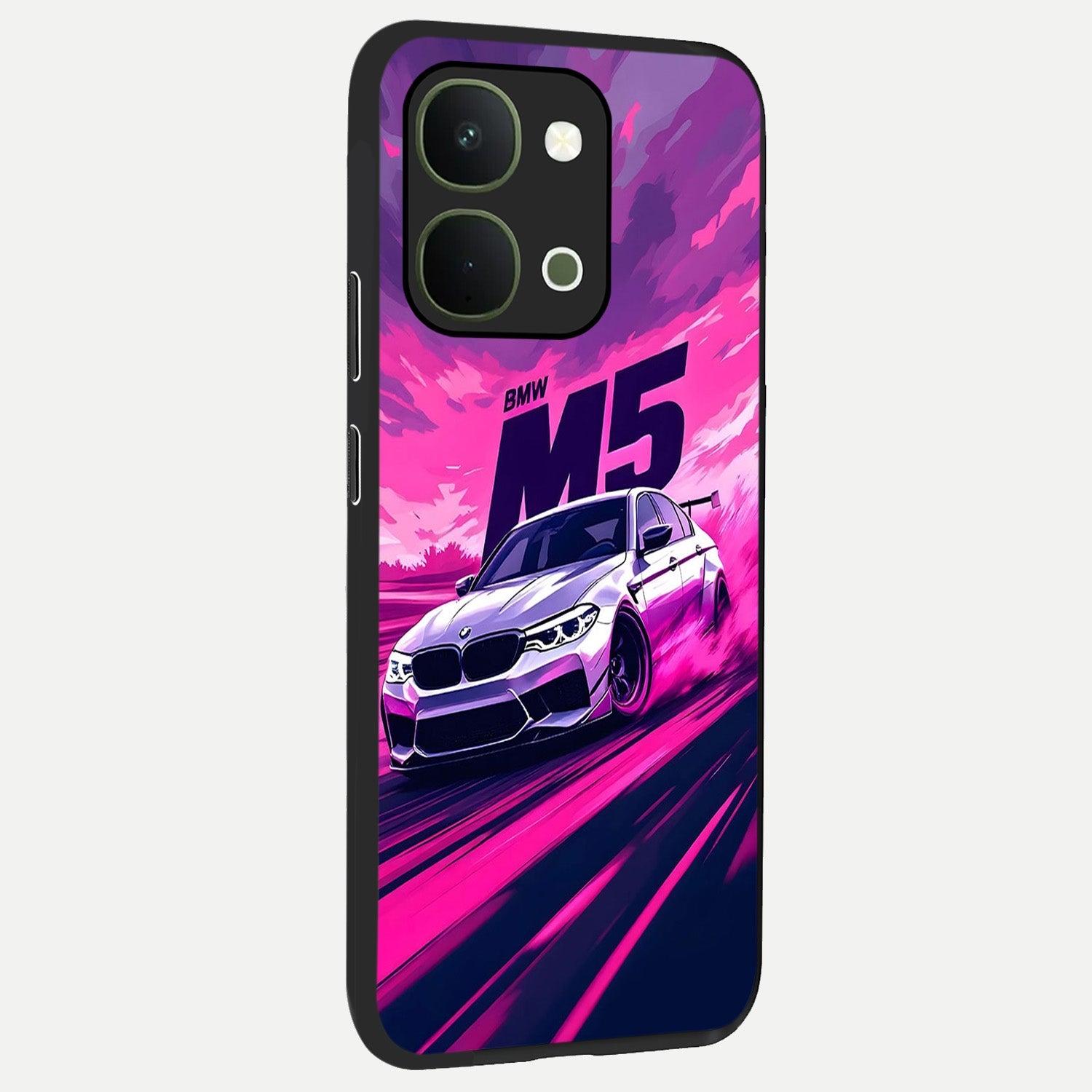 Velocity Drift Pulse Glass Case upright view showcasing powerful racing artwork with energetic motorsport theme.