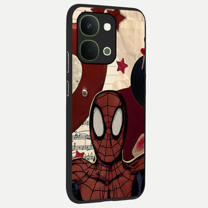Web Warrior Vibes Glass Case upright view showcasing energetic superhero artwork with bold action theme.