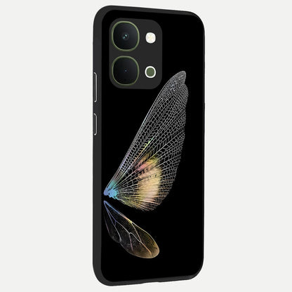 Whispers Of Wings Glass Case upright view showcasing elegant wing artwork with light airy theme.