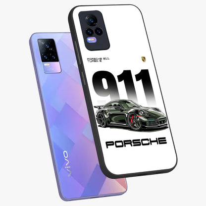 911 Turbo Dominance Glass Case displayed in premium angled mockup highlighting sporty car illustration and sleek glass surface.