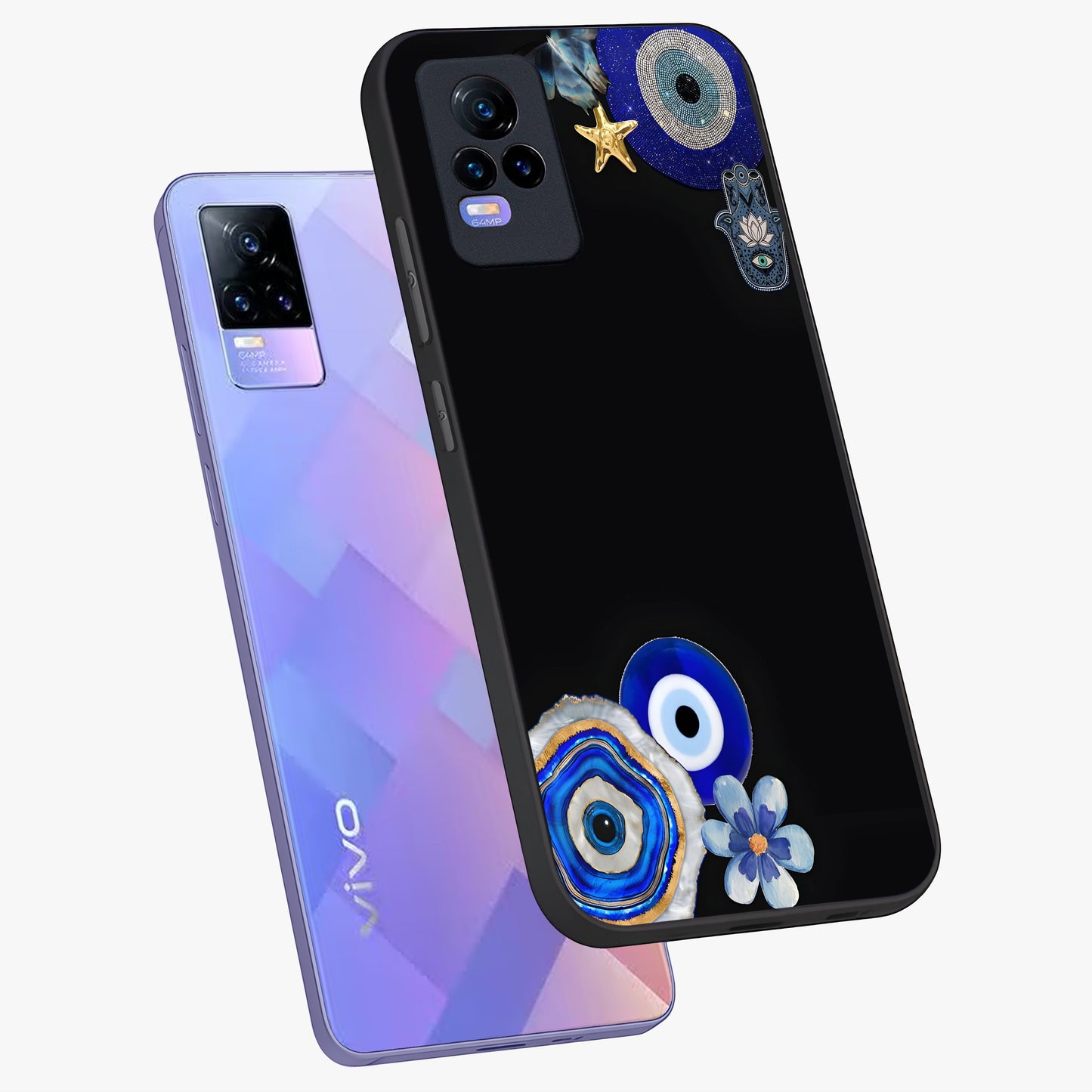 Aesthetic Blue Evil Eye Glass Case displayed in angled mockup highlighting blue evil eye symbol and spiritual aesthetic design.