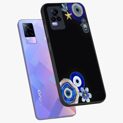 Aesthetic Blue Evil Eye Glass Case displayed in angled mockup highlighting blue evil eye symbol and spiritual aesthetic design.