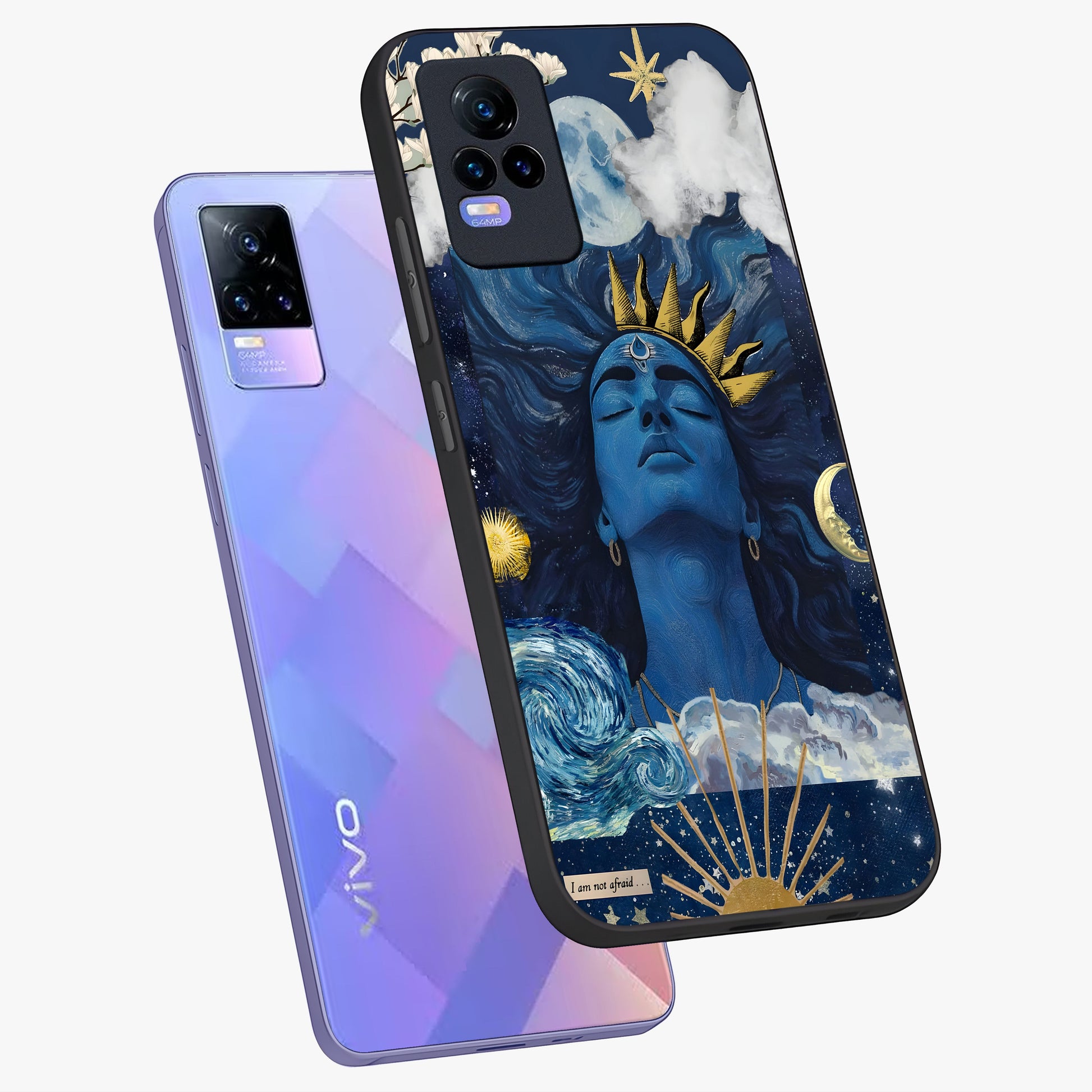 Aesthetic Lord Shiva Glass Case displayed in angled mockup highlighting spiritual Shiva illustration and sacred aesthetic design.