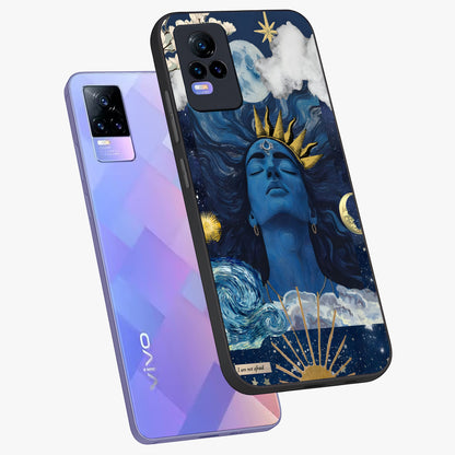 Aesthetic Lord Shiva Glass Case displayed in angled mockup highlighting spiritual Shiva illustration and sacred aesthetic design.
