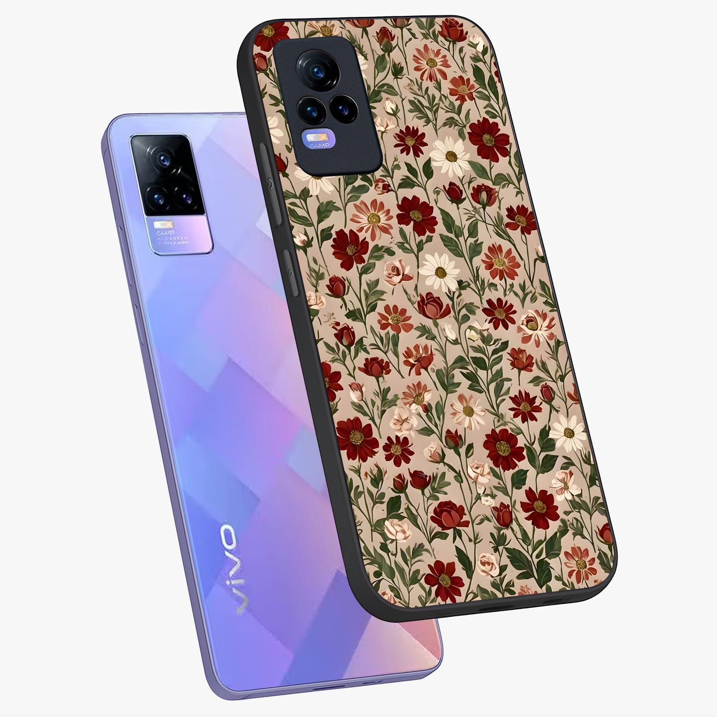 Biege Flower With Leaf Glass Case displayed in angled mockup highlighting minimal floral leaf design and elegant aesthetic.