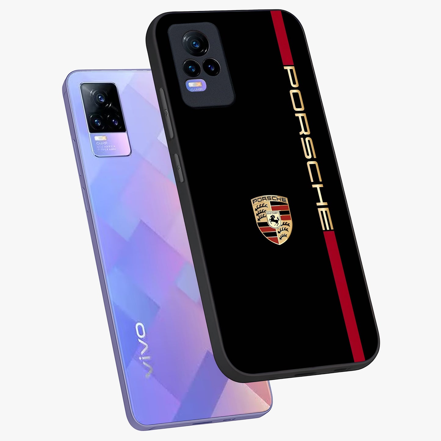 Black Minimal Porsche Glass Case displayed in angled mockup highlighting modern minimal car illustration and clean aesthetic design.