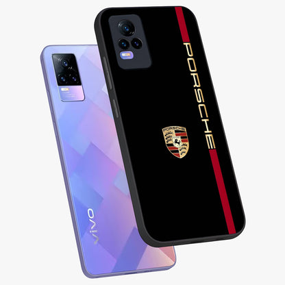 Black Minimal Porsche Glass Case displayed in angled mockup highlighting modern minimal car illustration and clean aesthetic design.