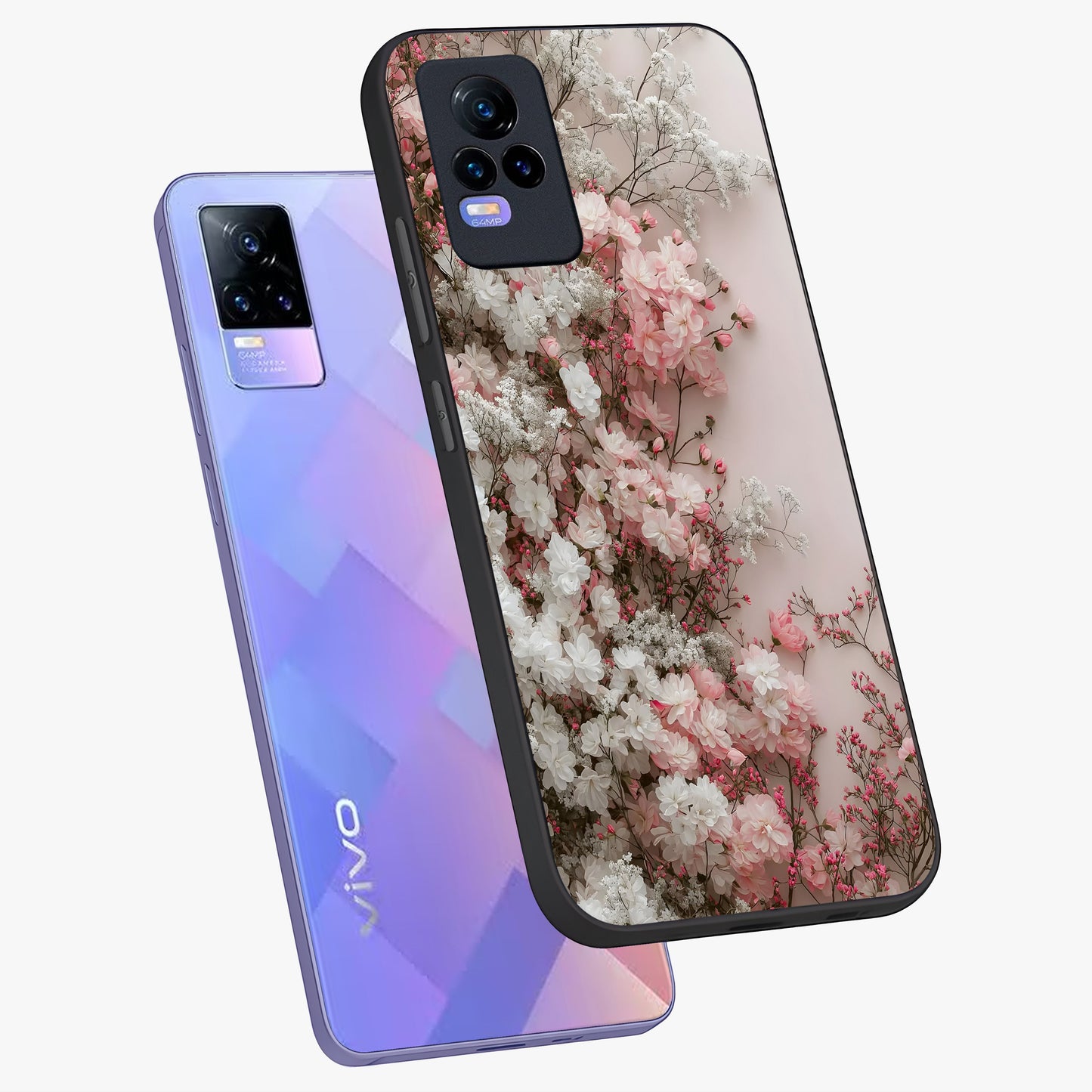 Blush Blossom Cloud Glass Case displayed in angled mockup highlighting soft cloud and blossom design with pastel aesthetic.