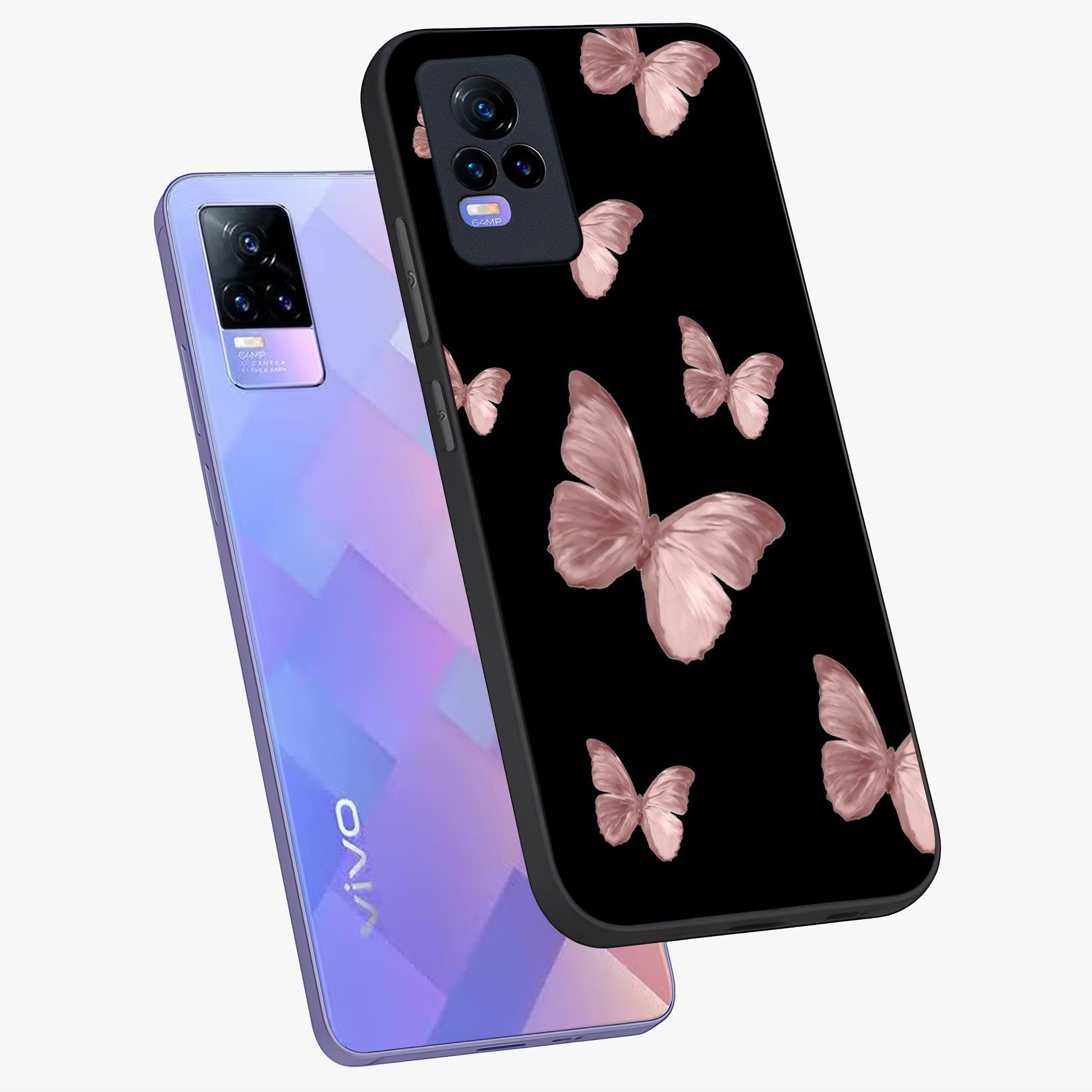 Butterfly Pattern Glass Case displayed in angled mockup highlighting delicate butterfly design and aesthetic pattern style.