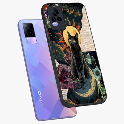 Celestial Black Cat Glass Case displayed in angled mockup highlighting cosmic black cat design with celestial aesthetic.