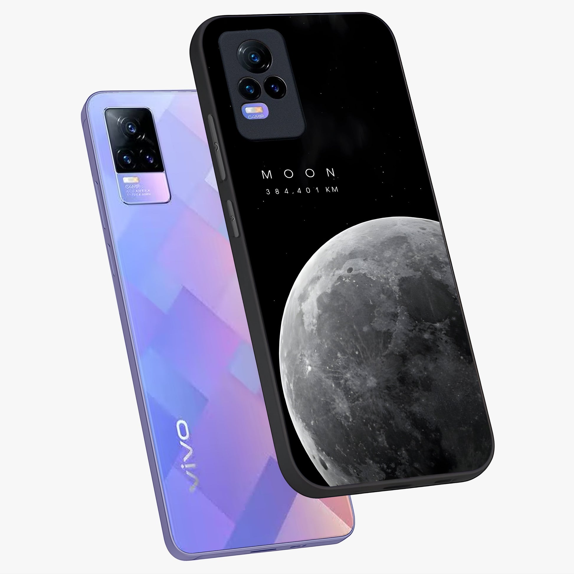 Cosmic Moon Glow Glass Case displayed in angled mockup highlighting celestial moon design with cosmic aesthetic theme.