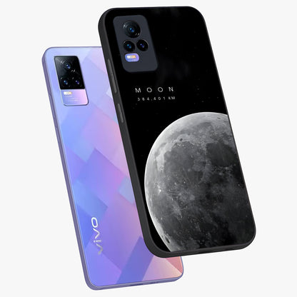 Cosmic Moon Glow Glass Case displayed in angled mockup highlighting celestial moon design with cosmic aesthetic theme.