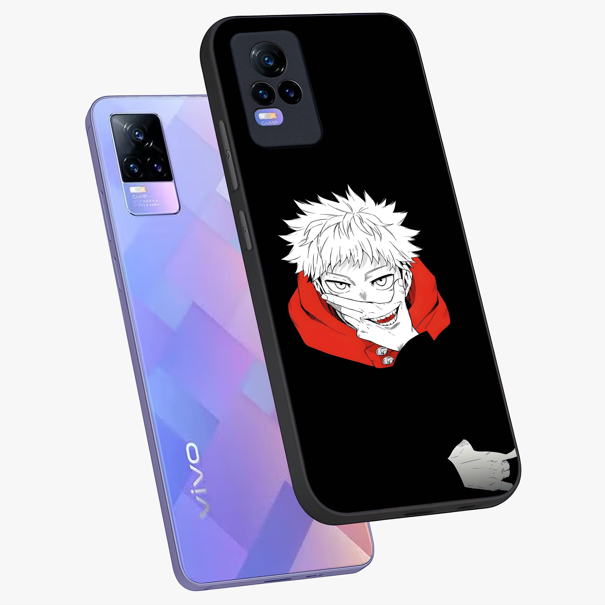 Crimson Chaos Smile Glass Case displayed in angled mockup highlighting edgy crimson smile design with graphic aesthetic.