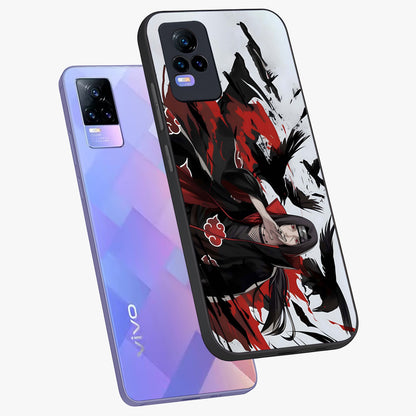 Crimson Crow Illusion Glass Case displayed in angled mockup highlighting mysterious crow graphic with dark aesthetic style.