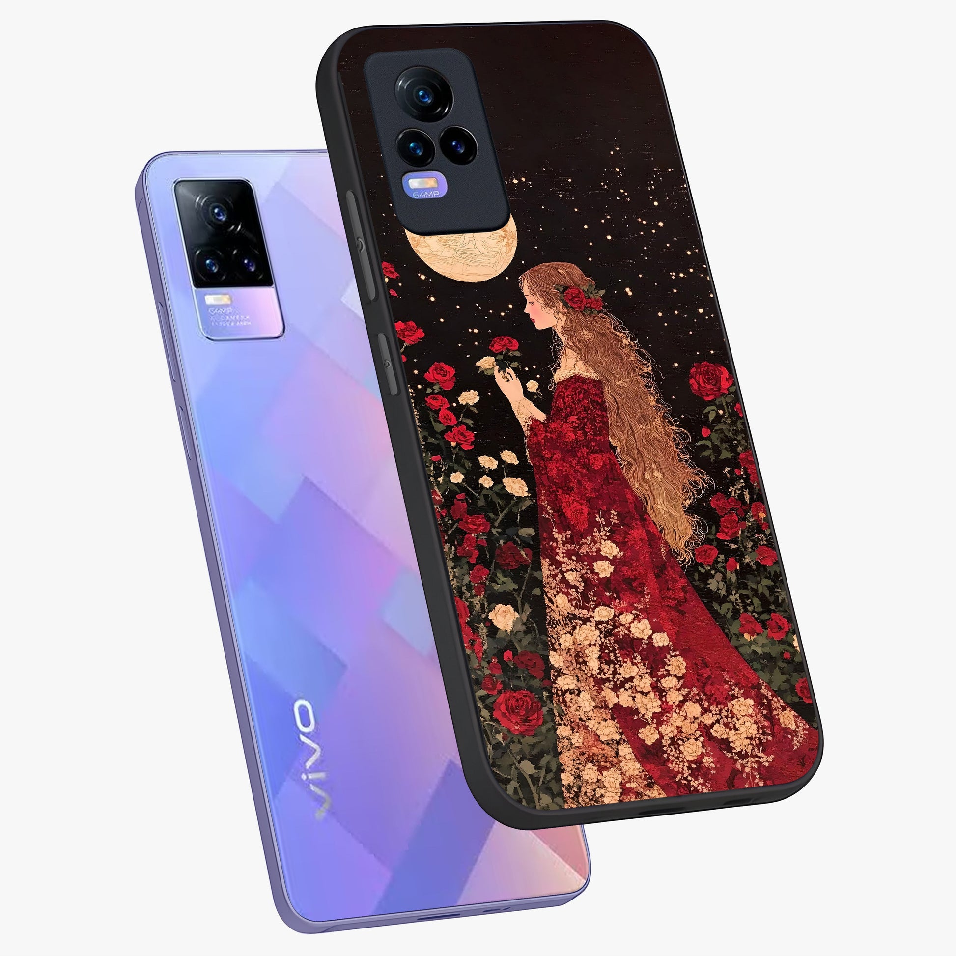 Crimson Dreams Glass Case displayed in angled mockup highlighting soft crimson aesthetic design with artistic theme.