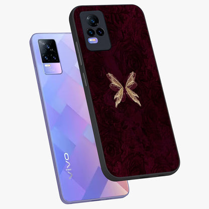 Crimson Fade Butterfly Glass Case displayed in angled mockup highlighting elegant butterfly design with crimson gradient aesthetic.