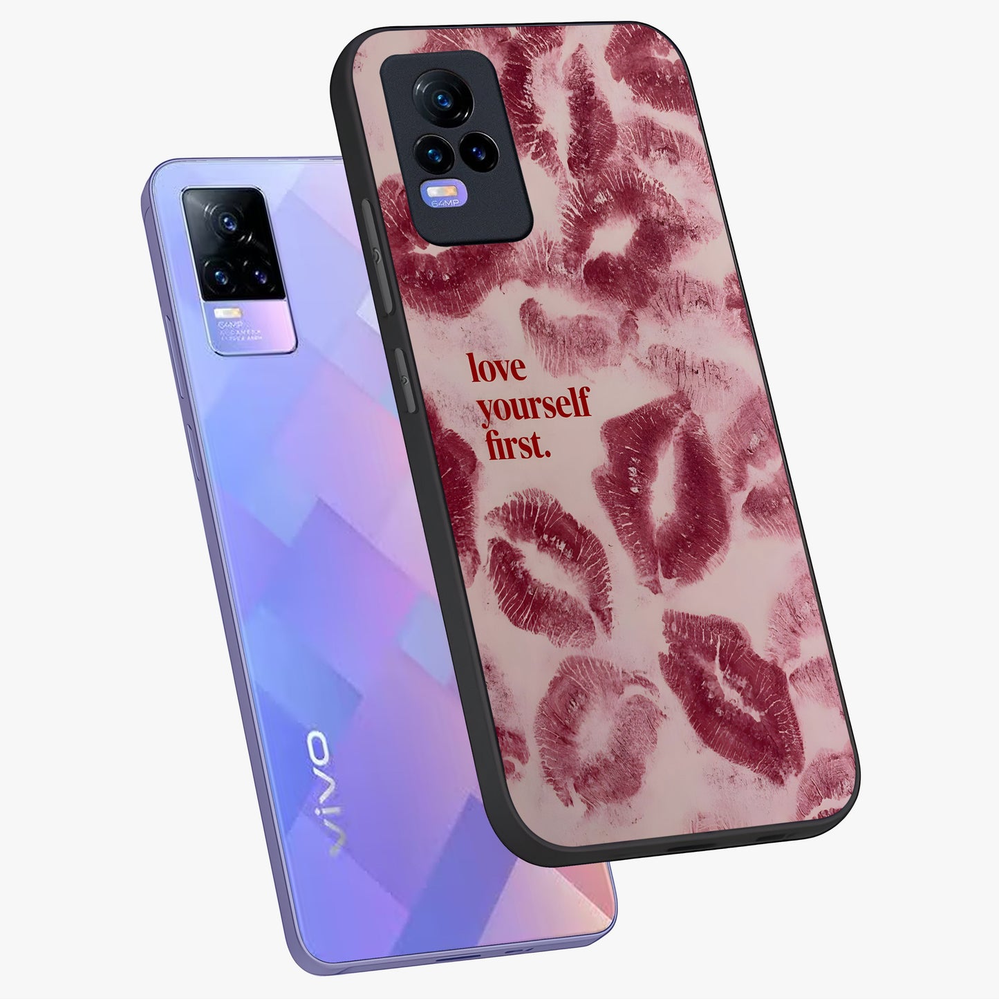 Crimson Kiss Love Glass Case displayed in angled mockup highlighting bold love inspired design with modern aesthetic style.