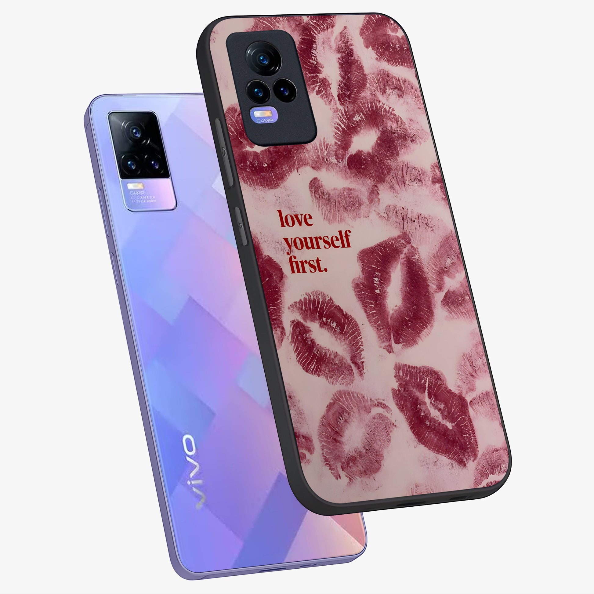 Crimson Kiss Love Glass Case displayed in angled mockup highlighting bold love inspired design with modern aesthetic style.